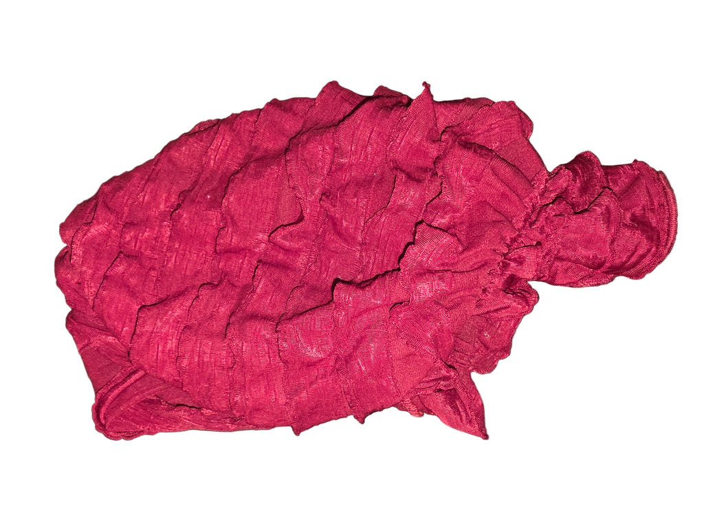 Red Pre-Tied Headscarf with Ponytail Hole - Cotton Bandana-Used