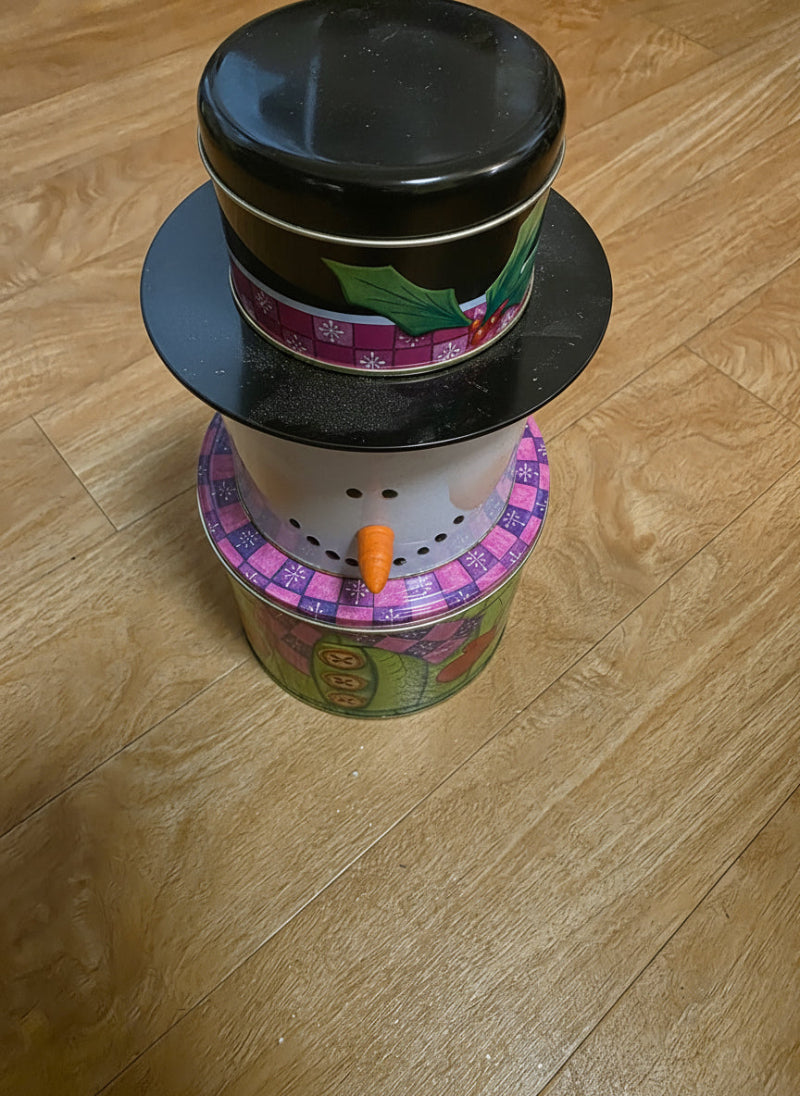 Snow man made with cookies can-Used