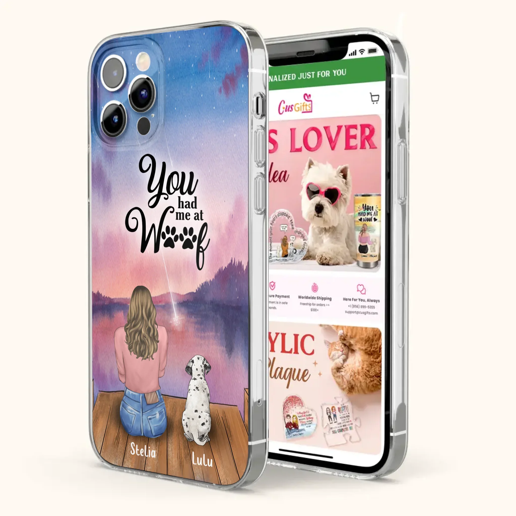Custom Personalized Dog Mom Phone Case - Gifts For Dog Lovers With Upto 4 Dogs - You Had Me At Woof - Case For iPhone, Samsung