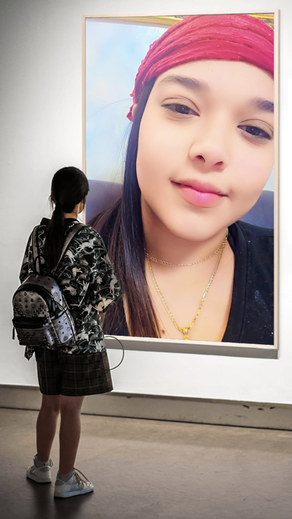 Red Pre-Tied Headscarf with Ponytail Hole - Cotton Bandana-Used