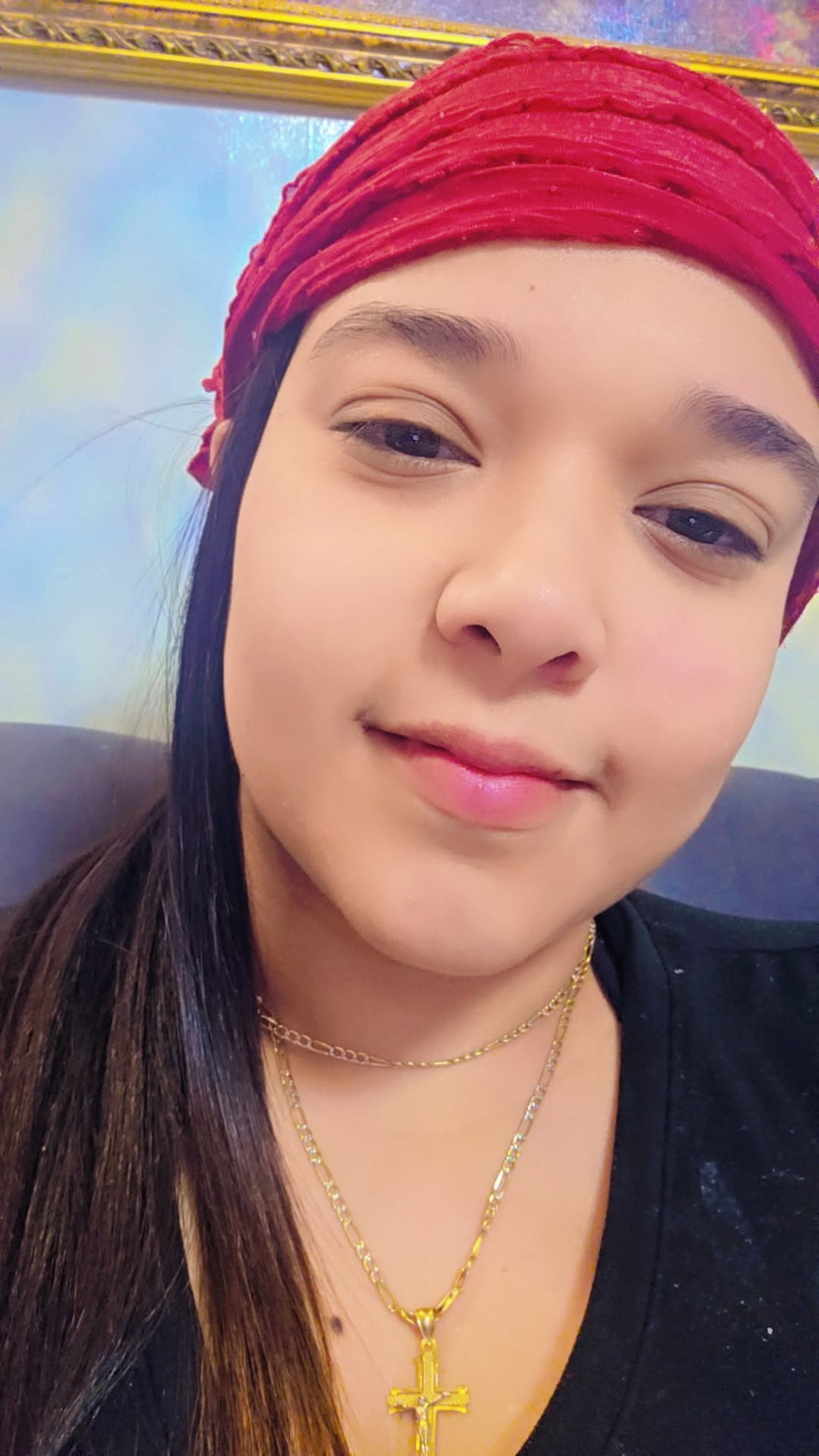 Red Pre-Tied Headscarf with Ponytail Hole - Cotton Bandana-Used